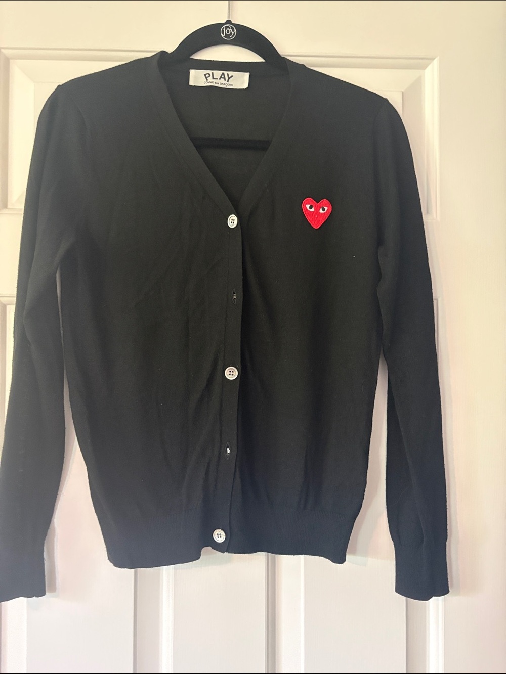 Comme des Garcons Black Cardigan with Red Heart Patch